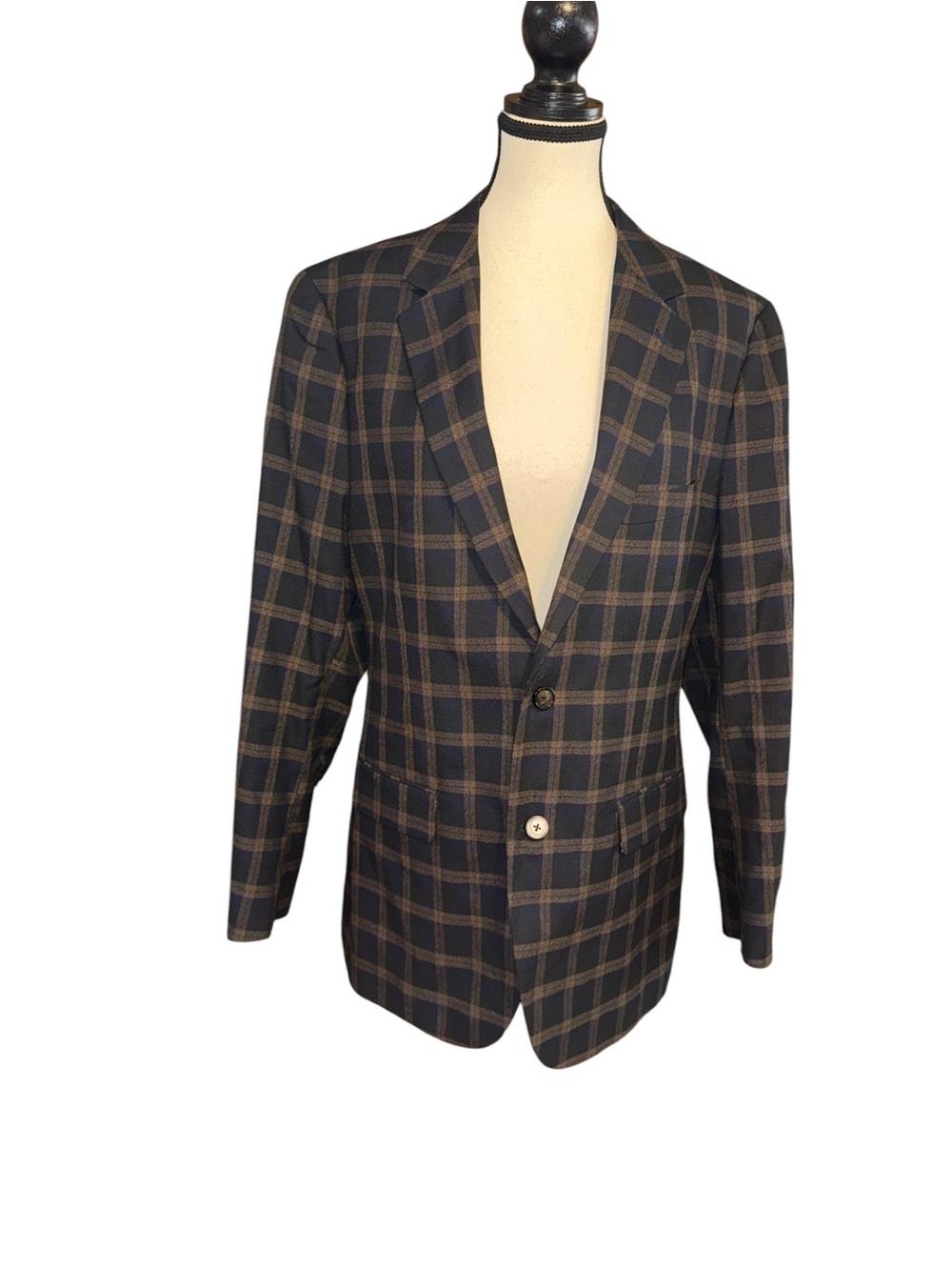 Alan Flusser Black and Brown Windowpane Sport Coat Sz 40R